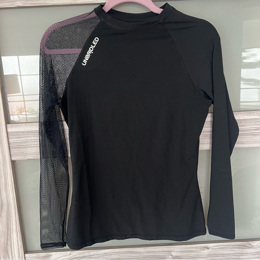 Unbridled Black Women's Top with Mesh Sleeve